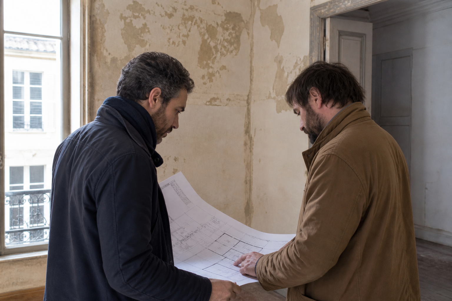 Scène professionnelle illustrant division bien immobilier