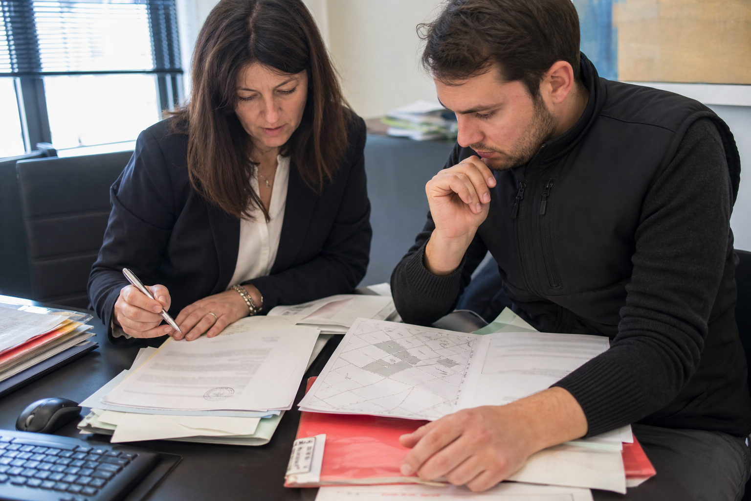 Scène professionnelle illustrant droits enregistrement marchand de biens