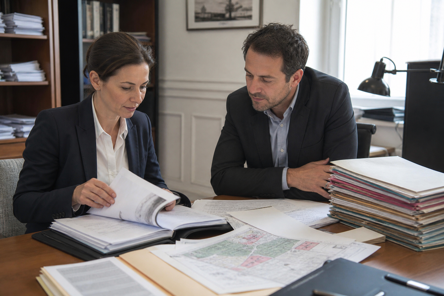 Scène professionnelle illustrant engagement de construire droits