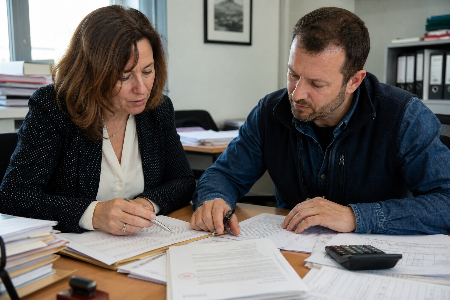 Scène de travail illustrant fiscalité du marchand de biens : tva et is