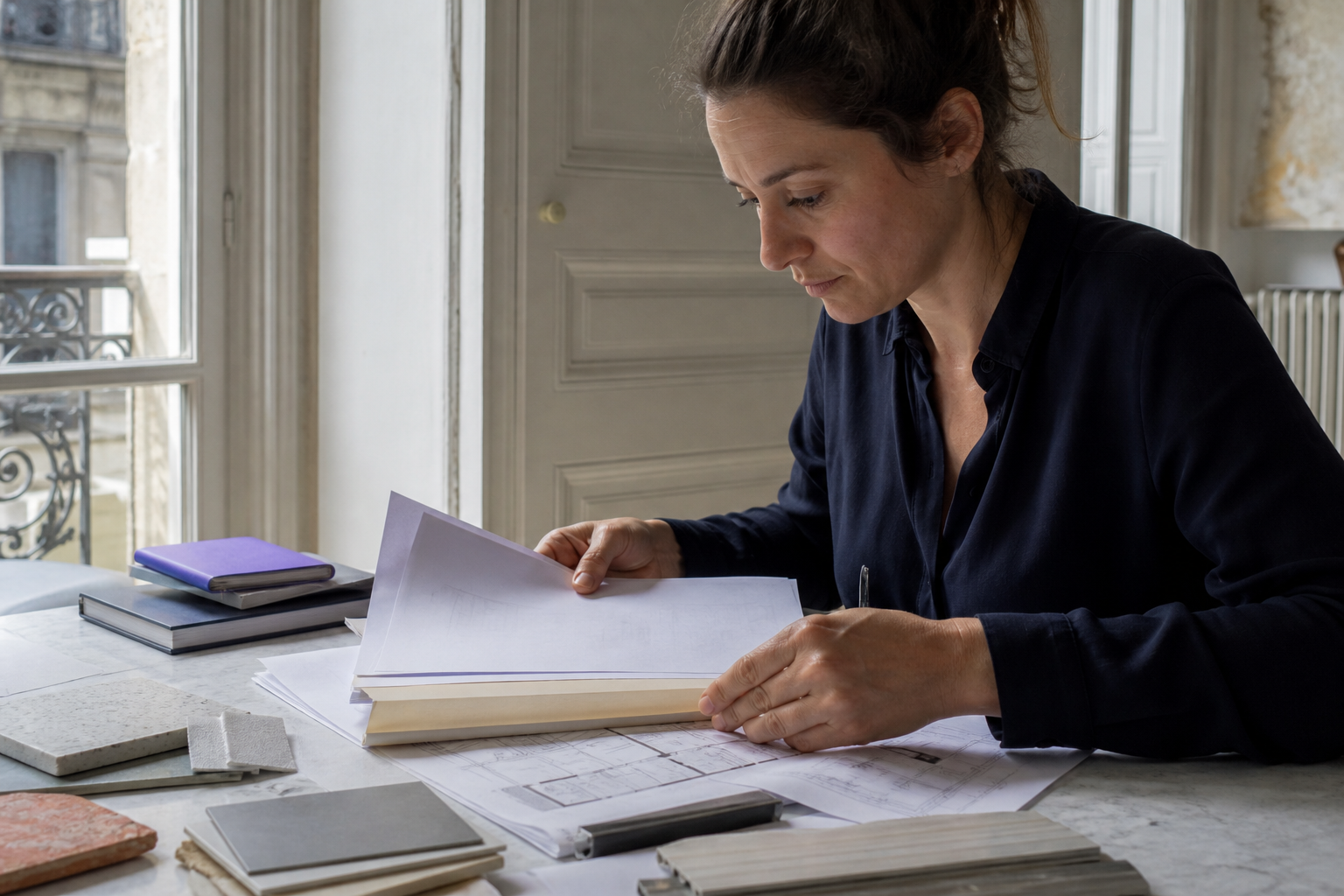 Scène professionnelle illustrant s'associer marchand de biens